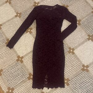 Express Deep Burgundy Lace Long Sleeve Dress
